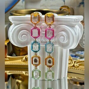 🆕 KURT GEIGER LONDON 🧿 NWOT Eagle Head Multicolor Crystal Linear Drop Earring